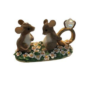 Charming Mice Figurine With Giant Diamond Ring & Flowers Fitz and Floyd